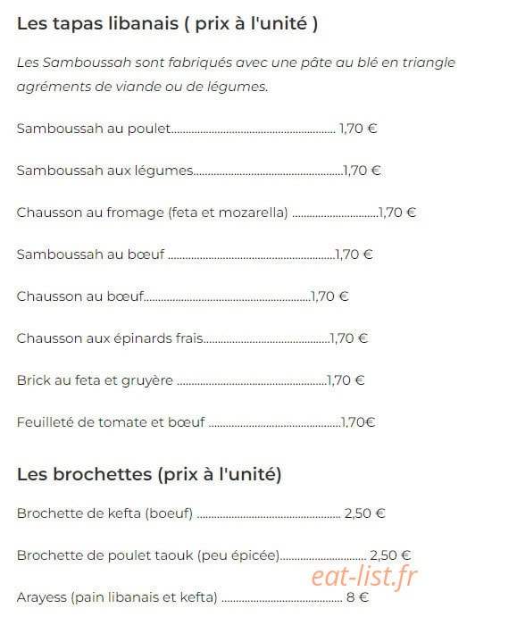 Saveurs de l'Orient — carte page 2