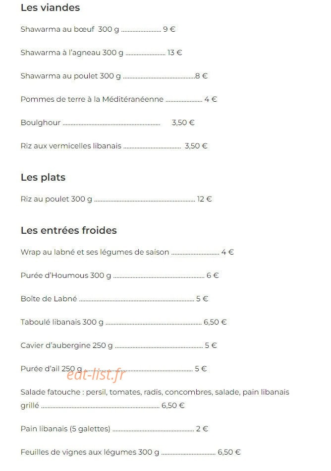 Saveurs de l'Orient — carte page 1