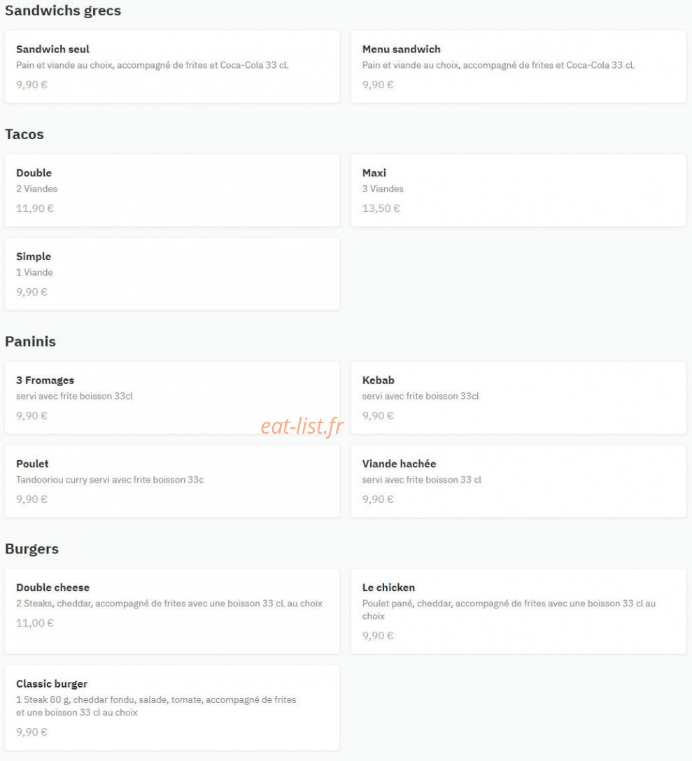 Square Food — carte page 1