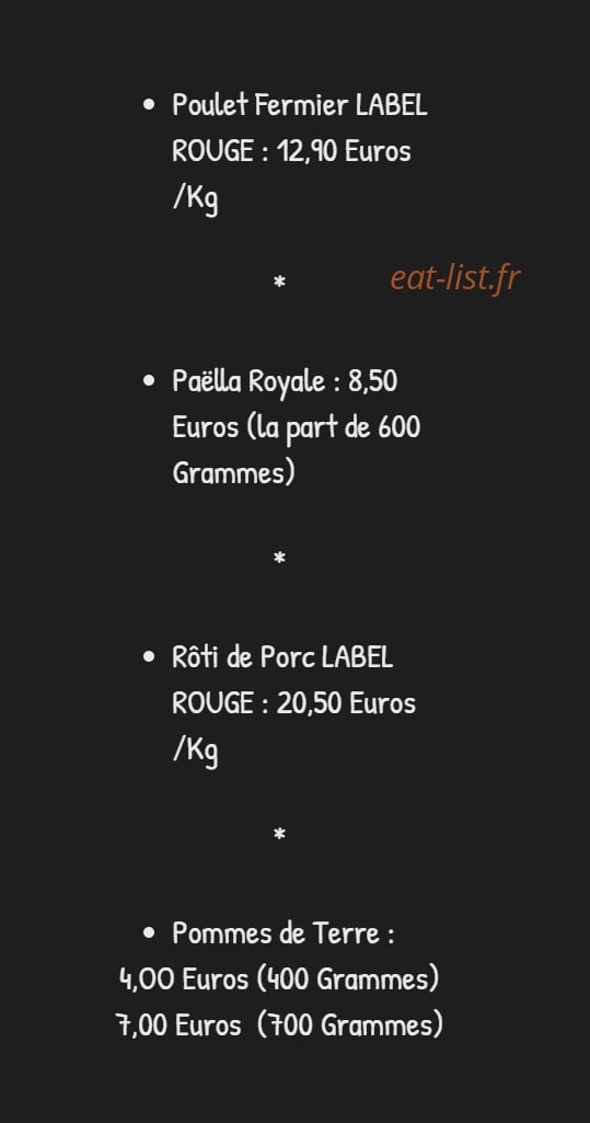 Carte et menu de Vavrille Rotisserie à Pessac — Les tarifs
