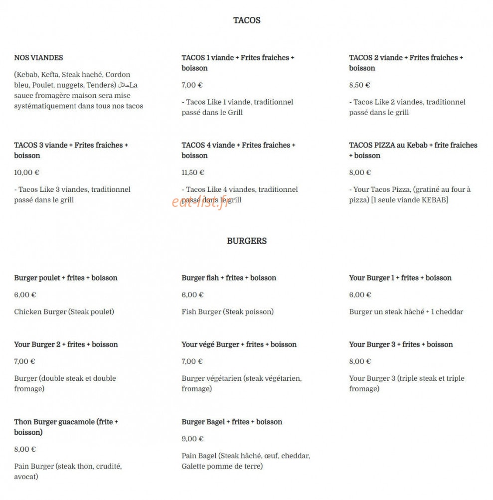 Your Pizza et Tacos — carte page 2