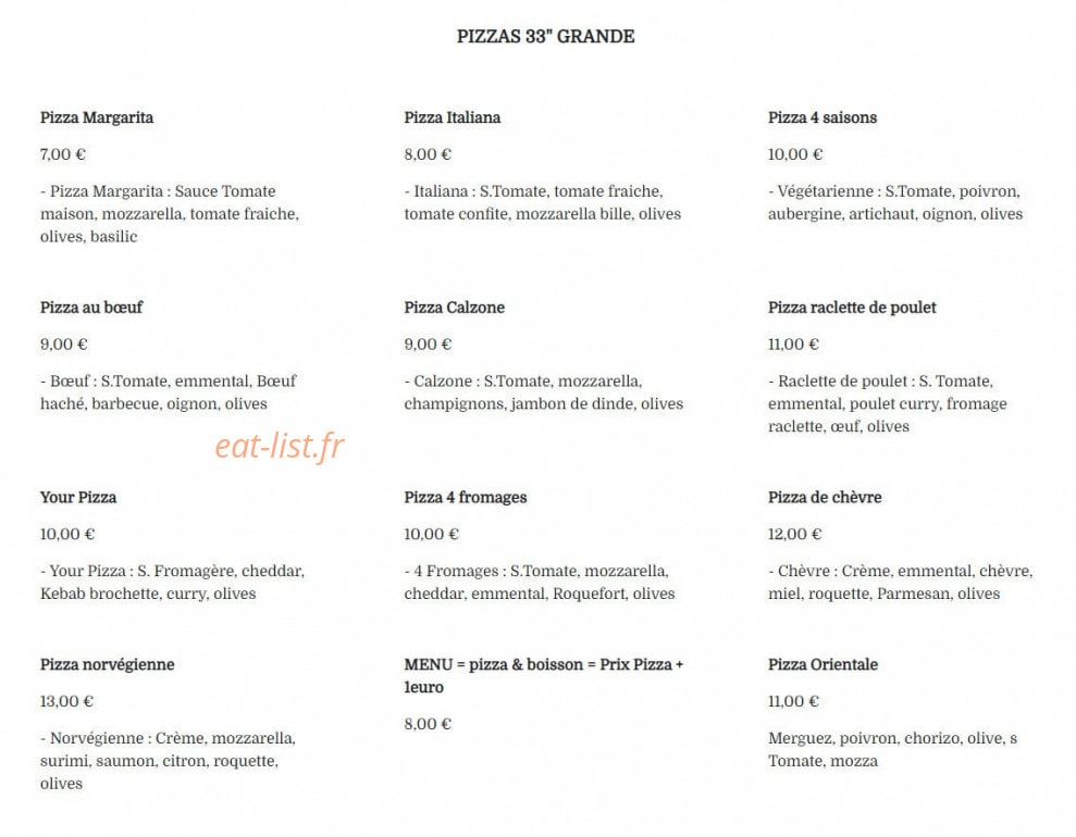 Your Pizza et Tacos — carte page 1