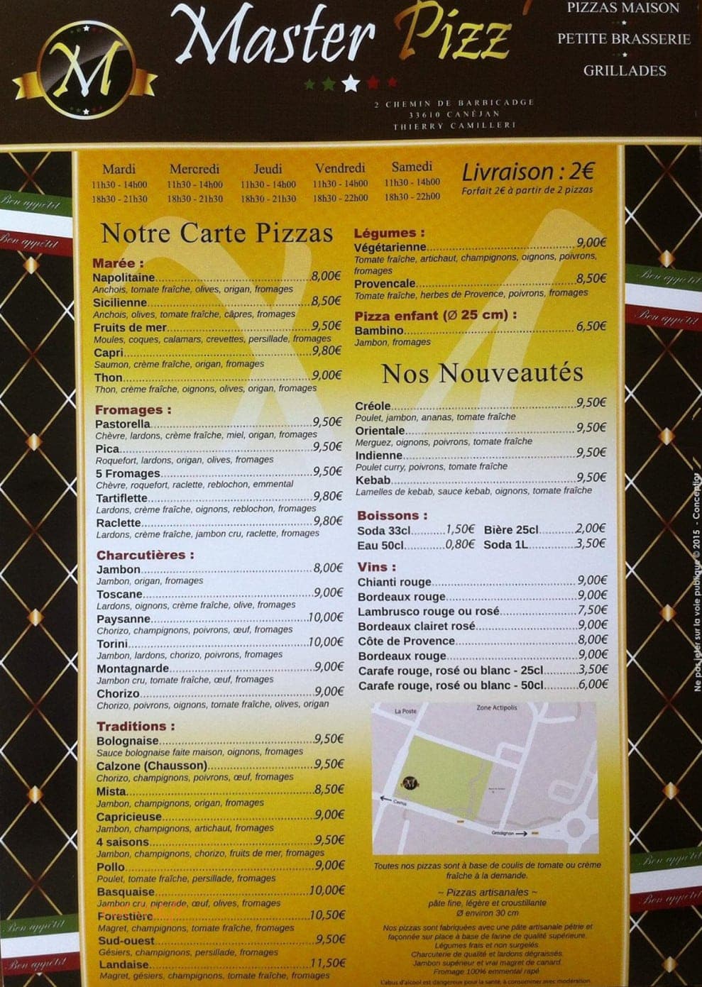 Master Pizz' — carte page 1