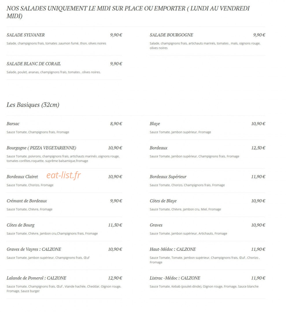 Bella Pizza & Basta — carte page 1