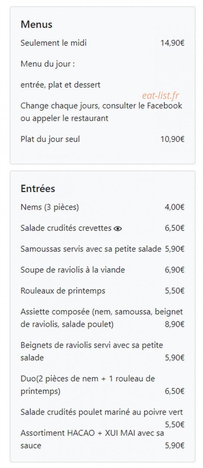 Chez Binh — carte page 1
