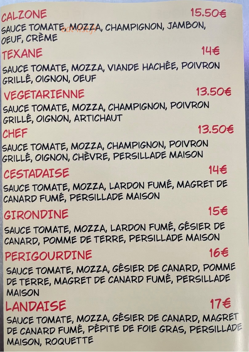 Lili pizza — carte page 1