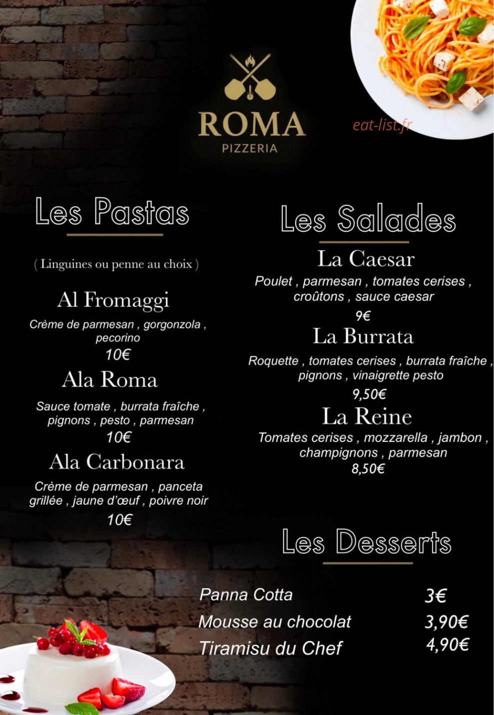 Roma Pizzeria — carte page 2