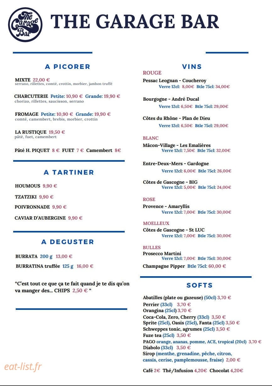 The garage bar — carte page 2