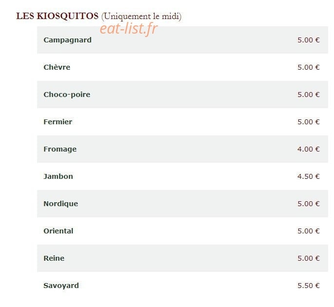 Le Kiosque à Pizzas — carte page 4