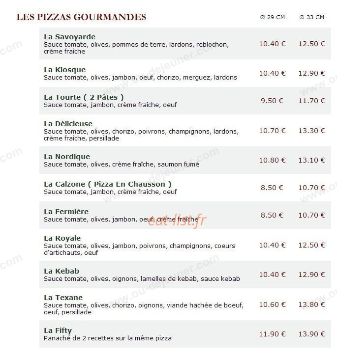 Le Kiosque à Pizzas — carte page 2