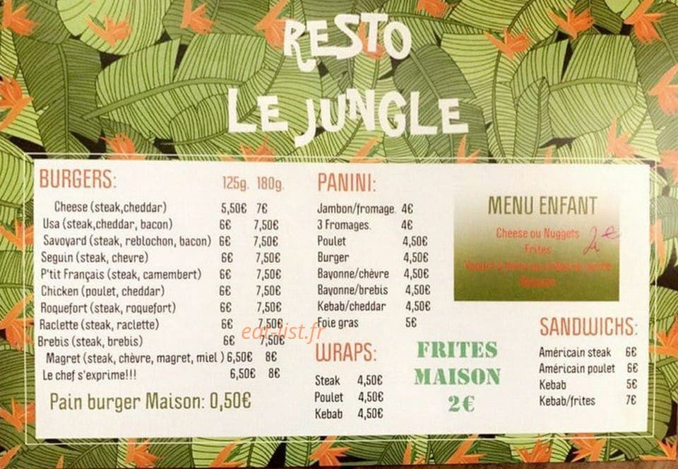 Snack le jungle — carte page 1