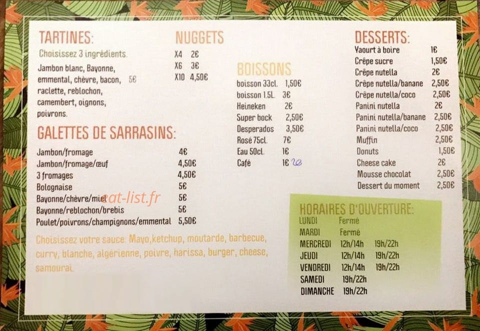Snack le jungle — carte page 2
