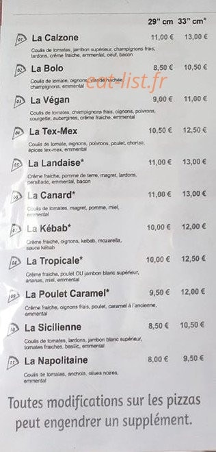 Pizz'a Cézac — carte page 1