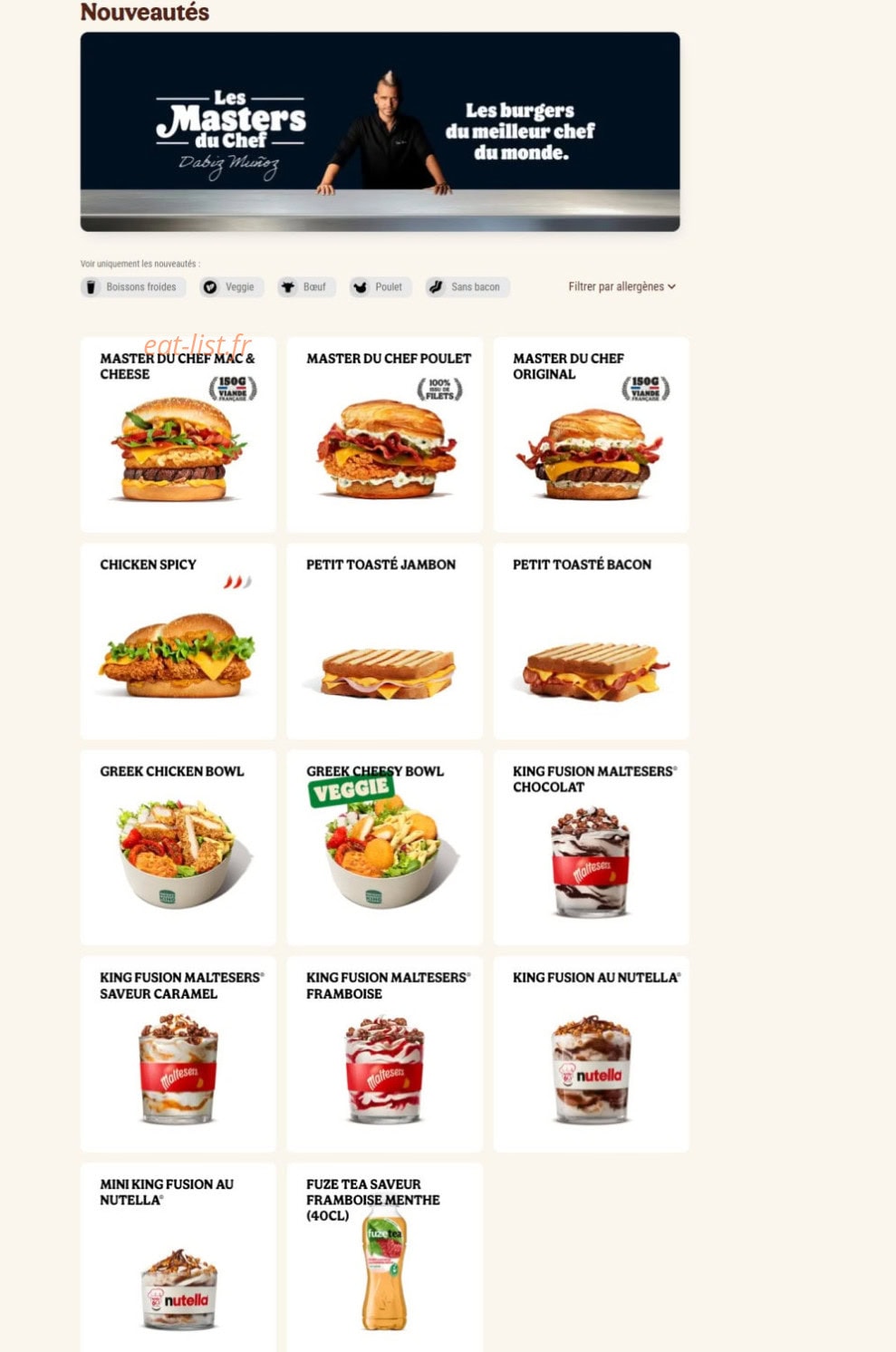 Burger King — carte page 1