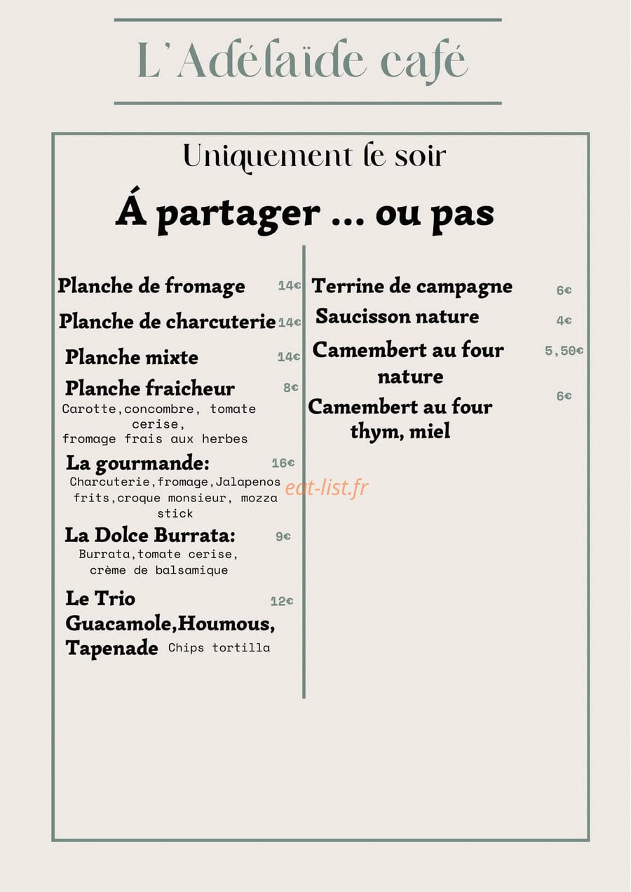 L'Adelaïde Café — carte page 1