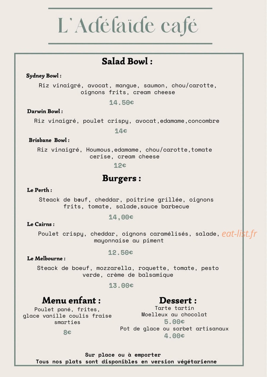 L'Adelaïde Café — carte page 3