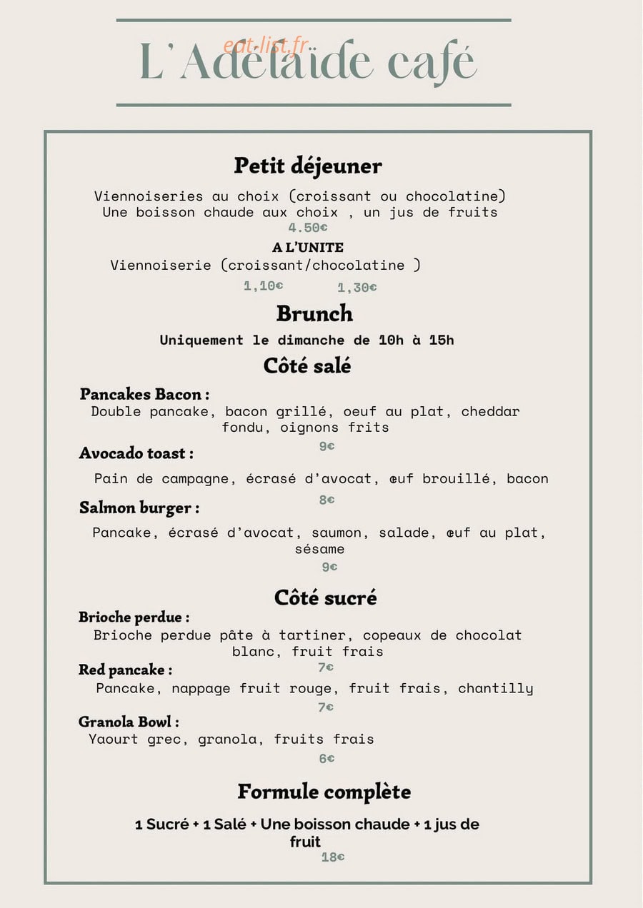 L'Adelaïde Café — carte page 2