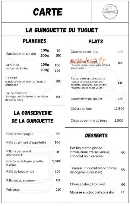 La guinguette du Tuquet — carte page 1