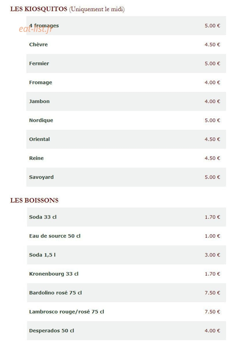 Le Kiosque à Pizzas — carte page 2