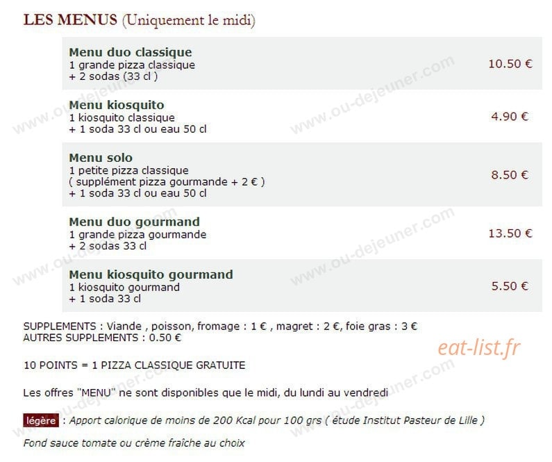 Le Kiosque à Pizzas — carte page 3