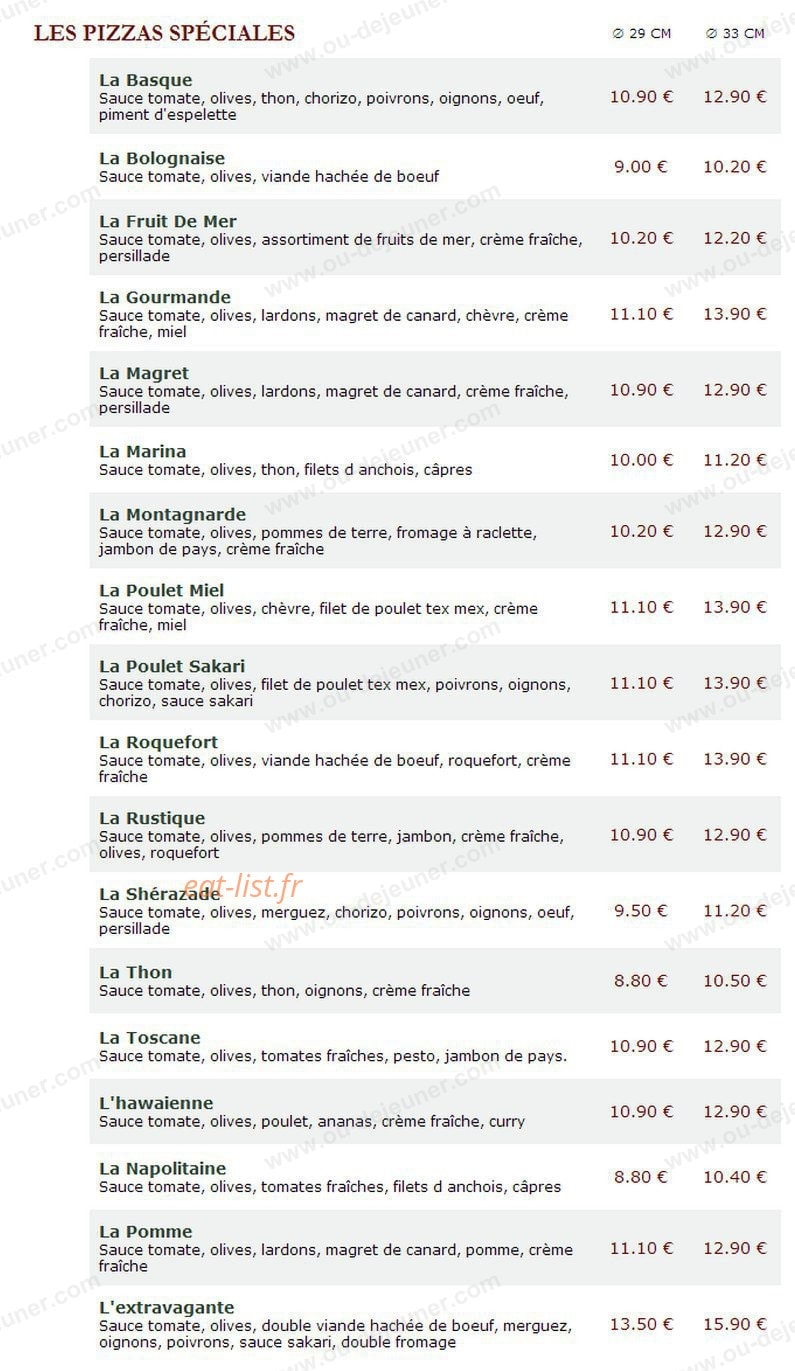 Le Kiosque à Pizzas — carte page 1