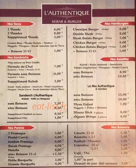 L'autentique Kebab Burger — carte page 2