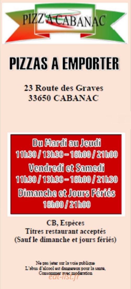 Pizz 'a Cabanac — carte page 1