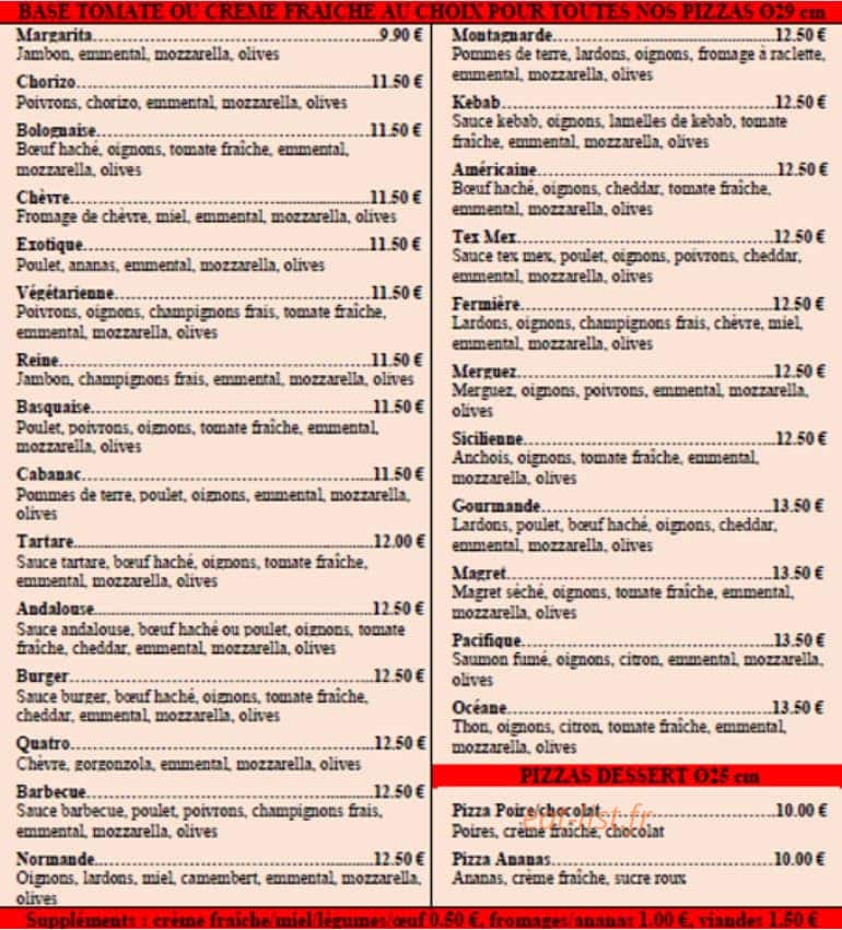 Pizz 'a Cabanac — carte page 2