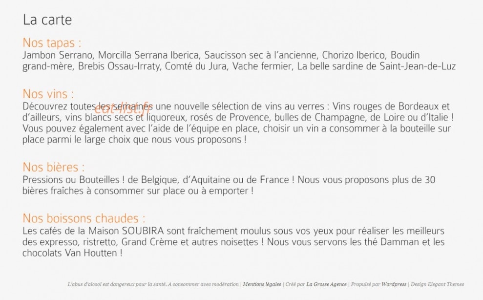 De L'Esprit des Vins — carte page 1