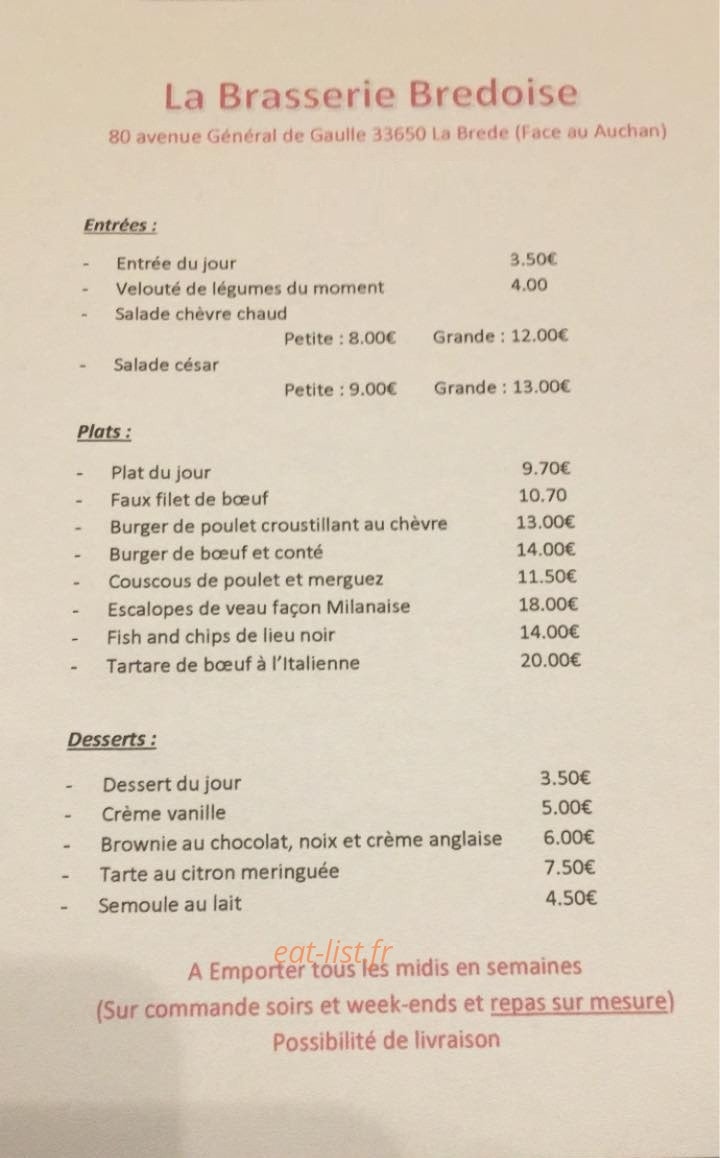 La brasserie bredoise — carte page 1