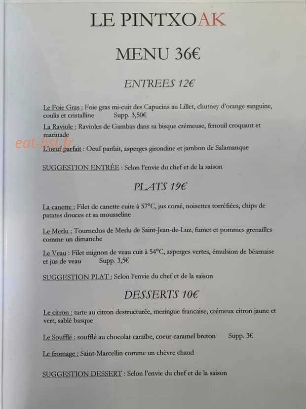 Le pintxoak — carte page 1