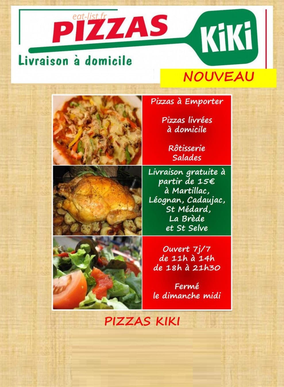 Pizzas Kiki — carte page 1