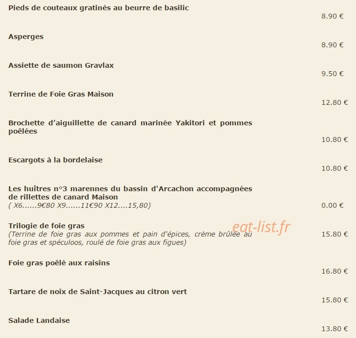 Restaurant Le Pistou — carte page 6