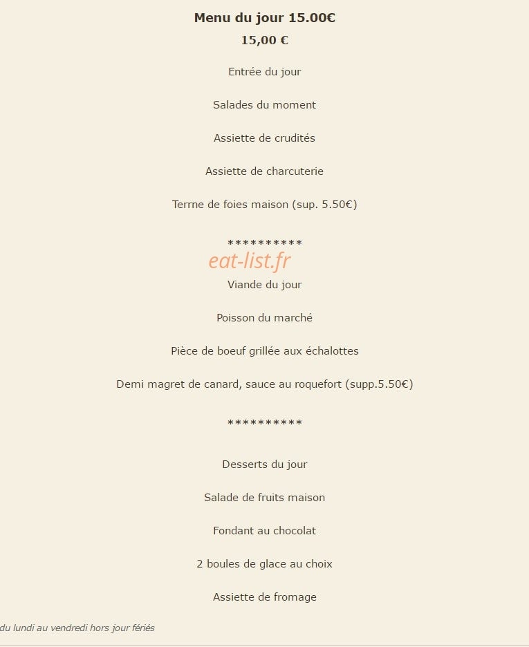 Restaurant Le Pistou — carte page 1