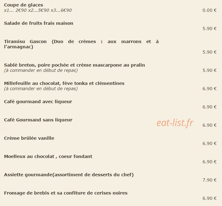 Restaurant Le Pistou — carte page 8