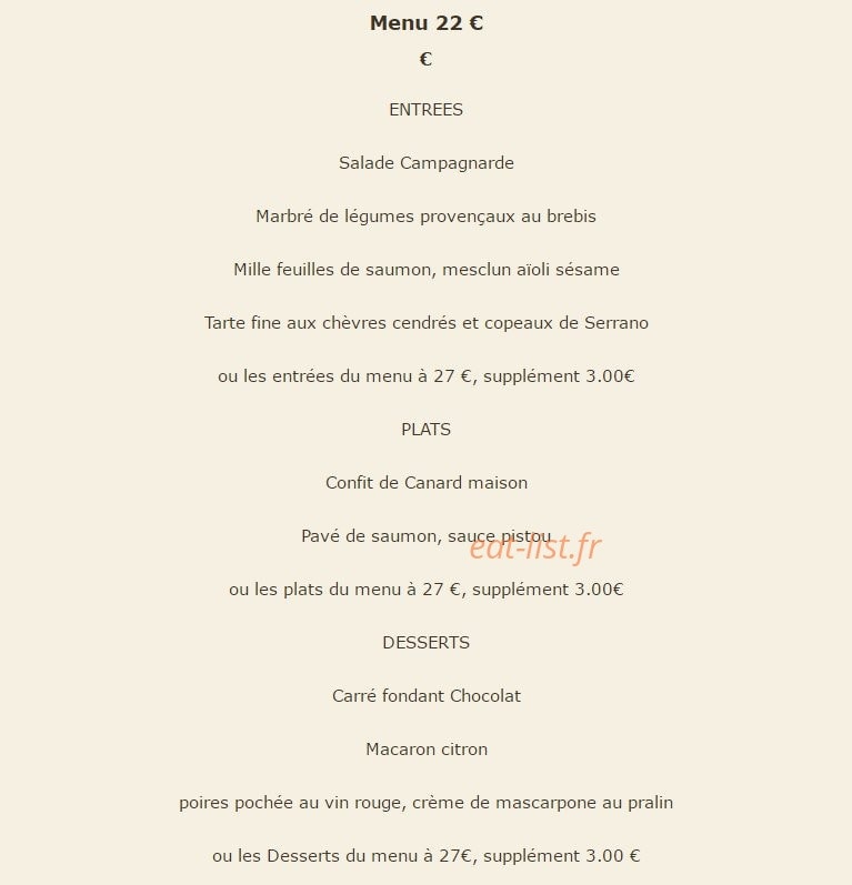 Restaurant Le Pistou — carte page 13