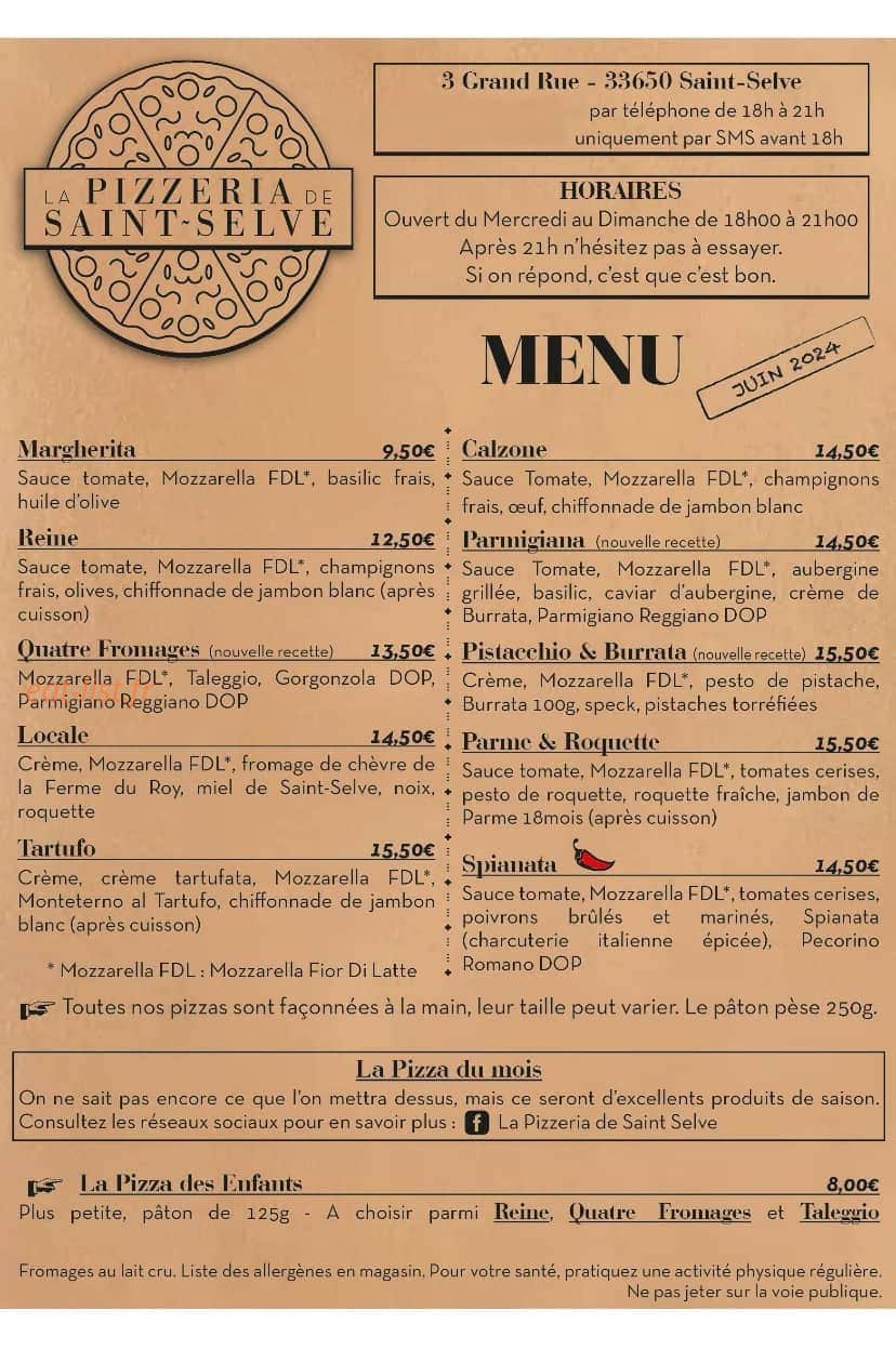 La Pizzeria de Saint Selve — carte page 1