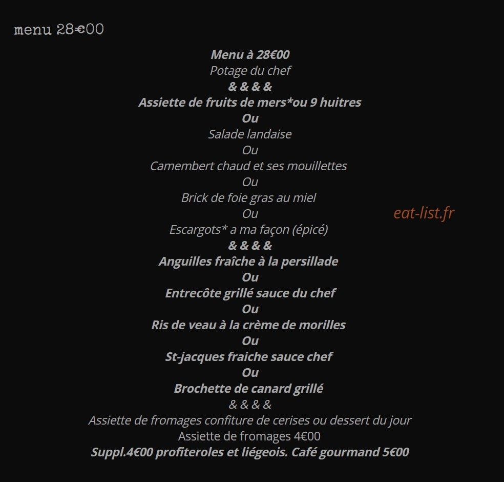 Carte et menu de La Grillade au bois à Saint Antoine sur l'Isle — Menu à 28€