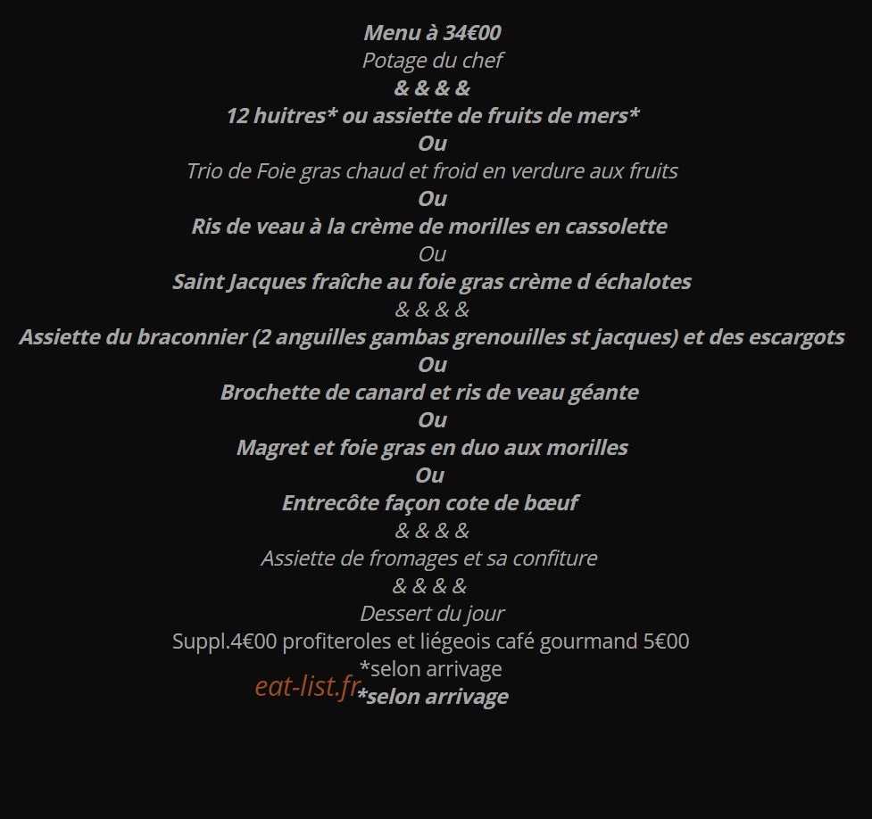 Carte et menu de La Grillade au bois à Saint Antoine sur l'Isle — Menu à 34€