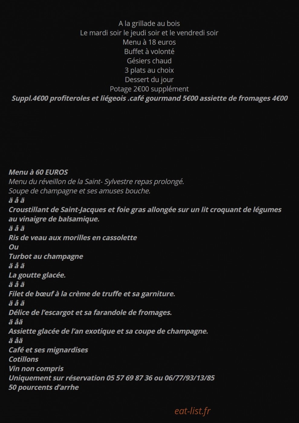 Carte et menu de La Grillade au bois à Saint Antoine sur l'Isle — Menu à 60€