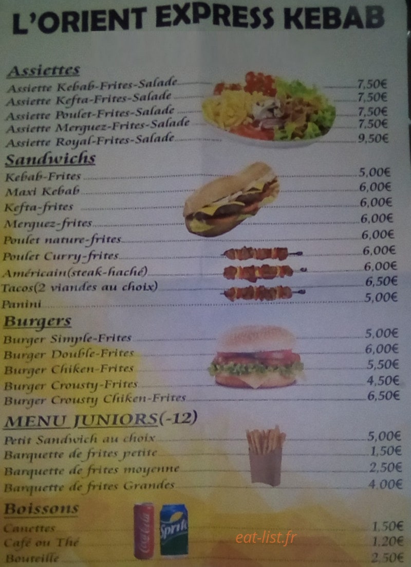 L'Orient Express Kebab — carte page 1