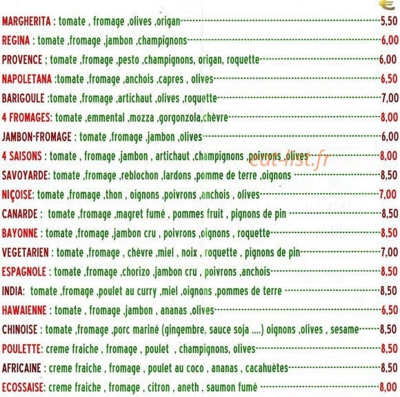 Pizza Braises — carte page 2