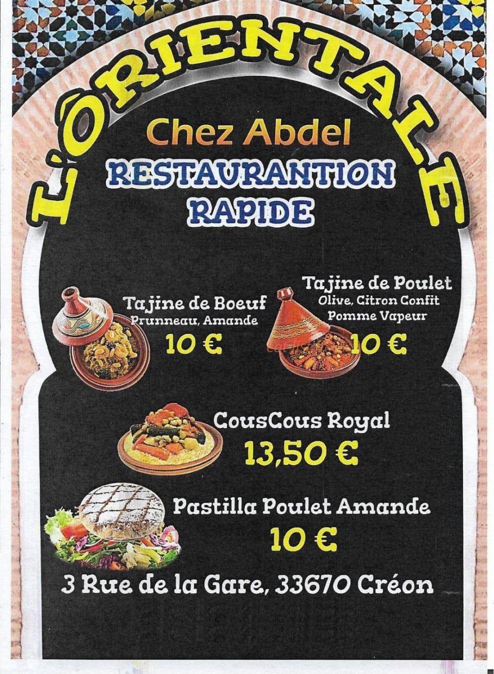 L'Oriental Chez Abdel — carte page 1