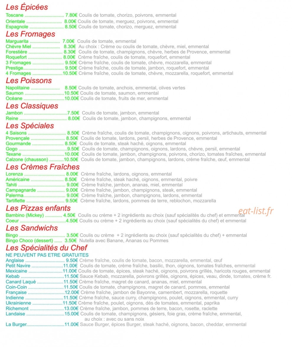 Pizza Bingo — carte page 1