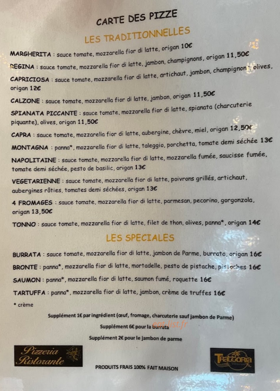 Trattoria — carte page 1