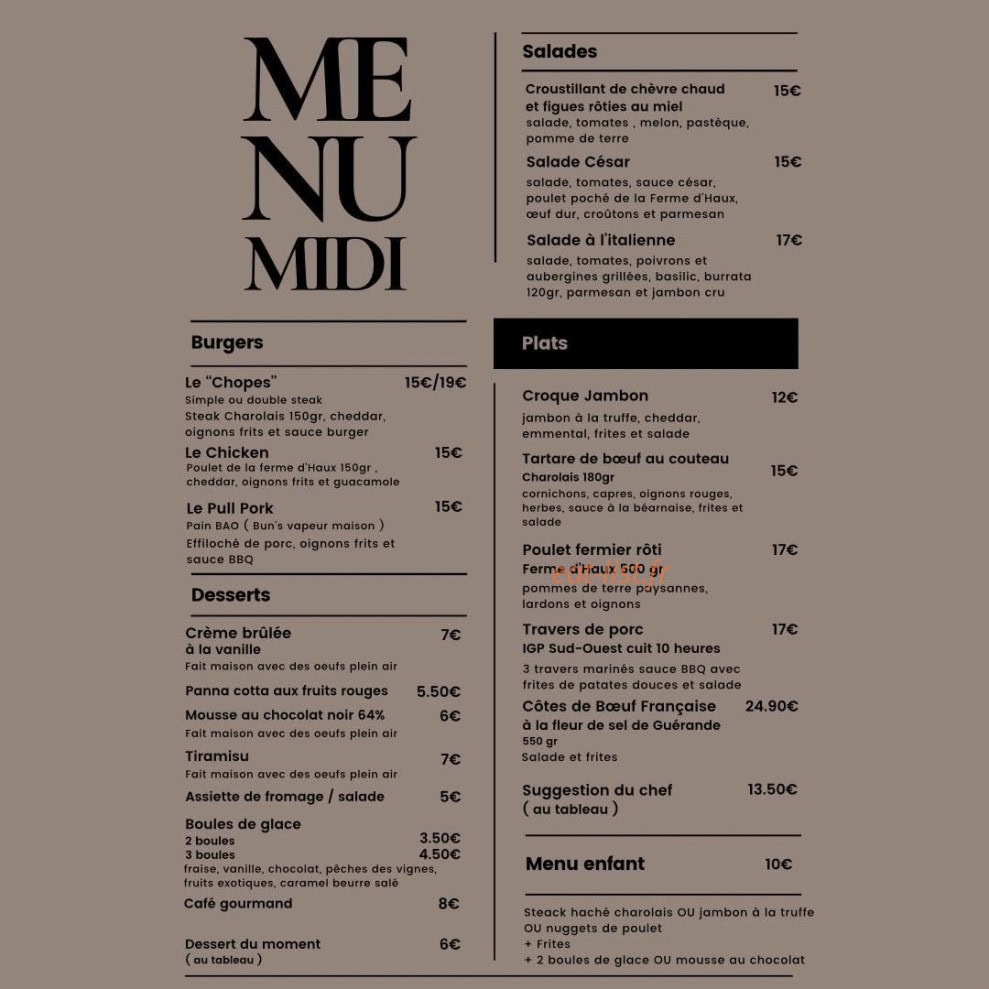 Chopes and Wines — carte page 1