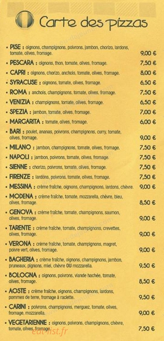 Pizza Pise Océan — carte page 1