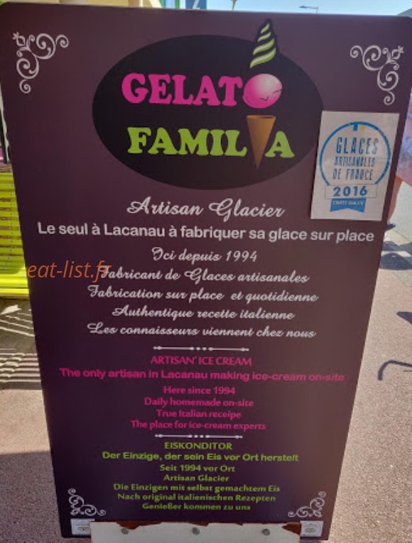 Carte et menu de Gelato Familia à Lacanau — L'ardoise