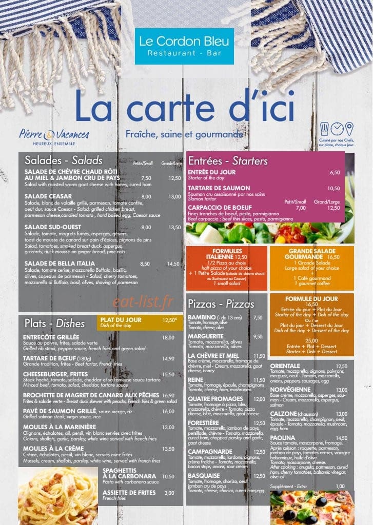 Le Cordon Bleu — carte page 1