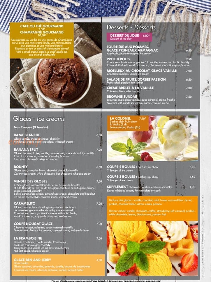 Le Cordon Bleu — carte page 2